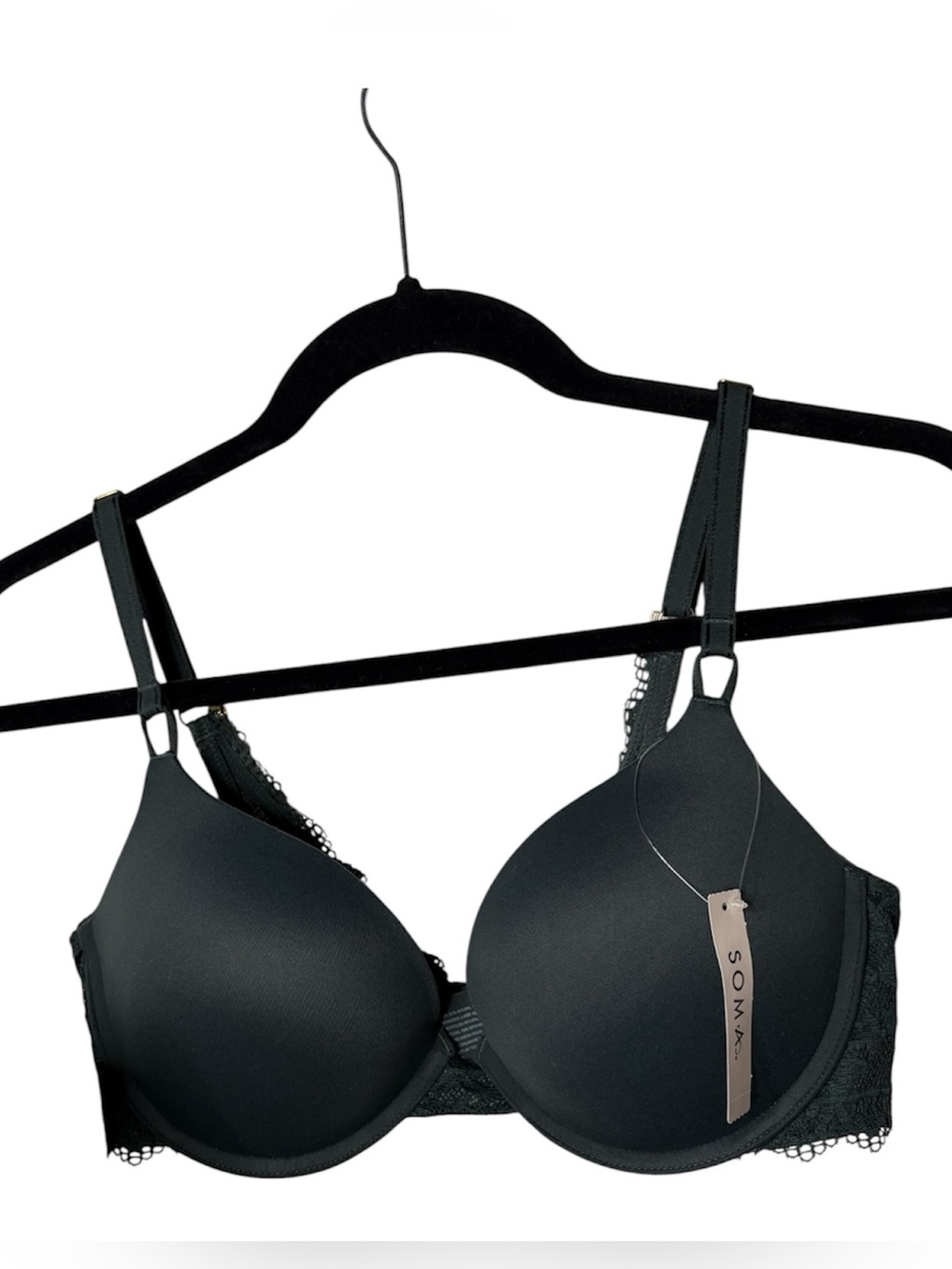 Soma Black Smooth T-Shirt Bra with Lace Trim